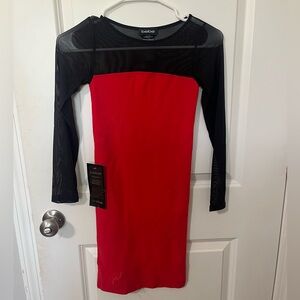 Bebe‎ red and black fitted mini dress NWT